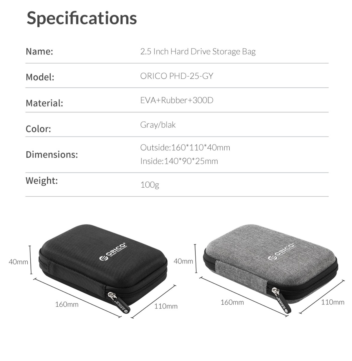 ORICO-Bolsa de almacenamiento para HDD de 2,5 pulgadas, funda protectora para disco duro portátil externo  accesorio - Imagen 2